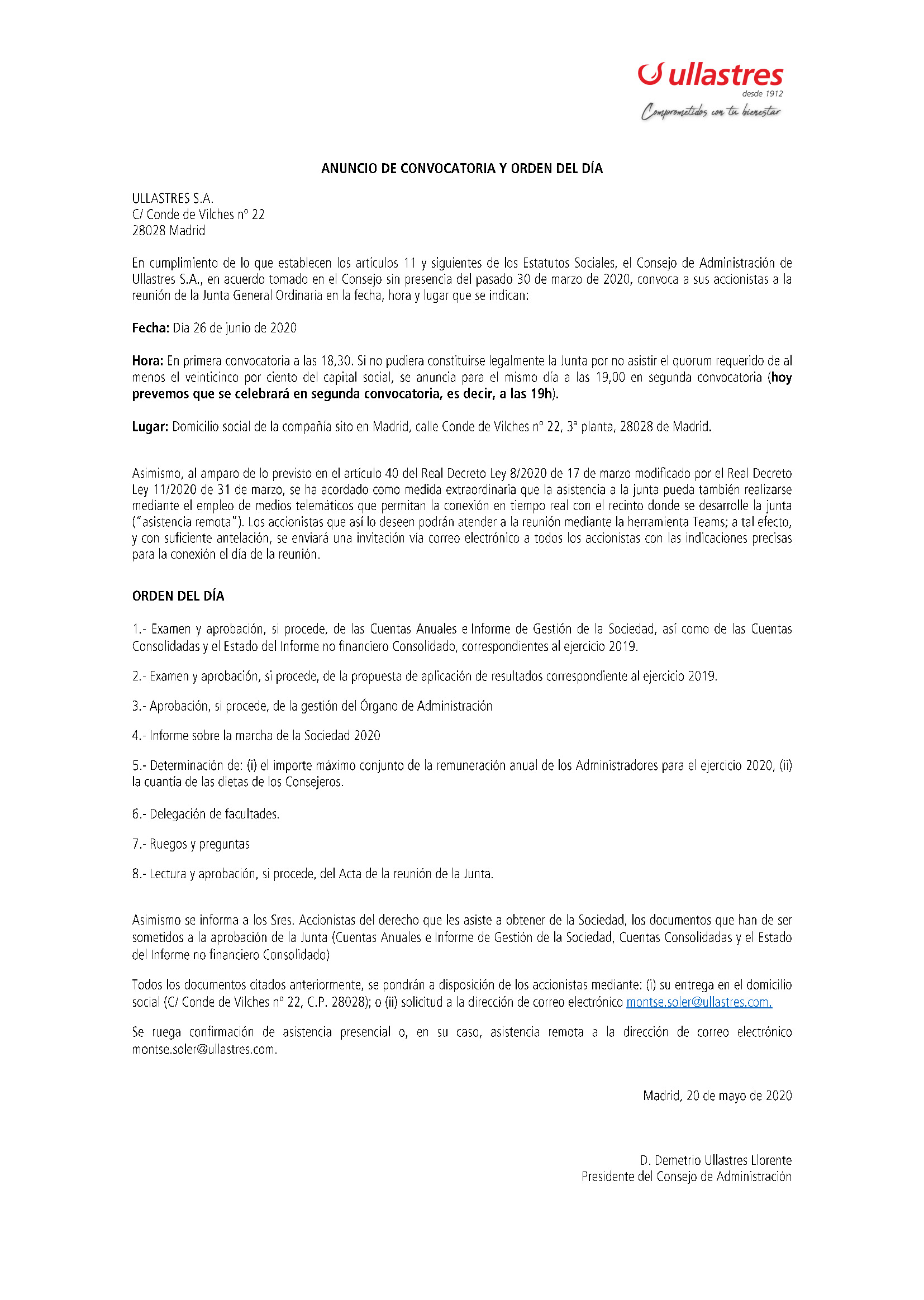 Convocatoria Junta General Ordinaria 19